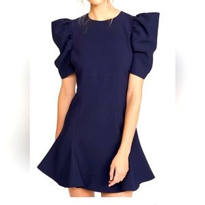 Likely Alia mini size 4. Cute, puff sleeve, navy body con mini. Size 4